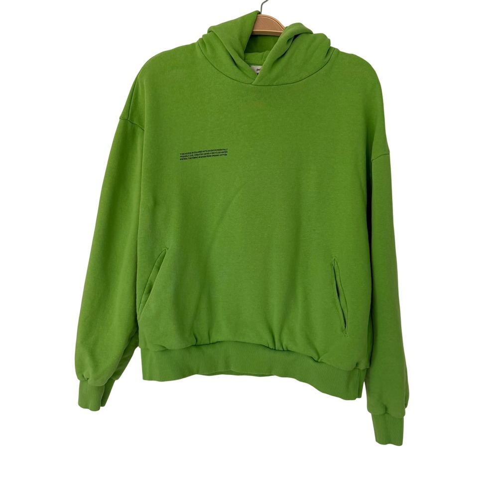 Pangaia Organic Cotton Hoodie Green Text Graphic Relaxed Fit Mens Large